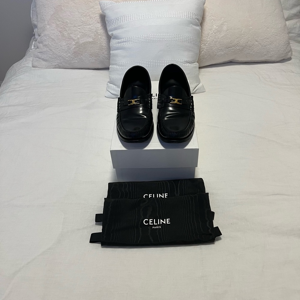 Celine Black Loafers with Gold Accent
